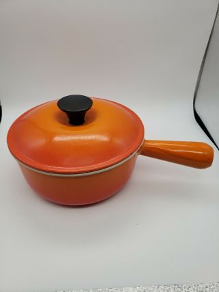 Le Creuset 18 Vintage Volcanic Orange Cast Iron Fondue Pot With Lid Piece