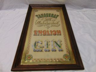 Vintage Tanqueray English Gin Framed Bar Mirror Sign 27 " X 16 " Green Red