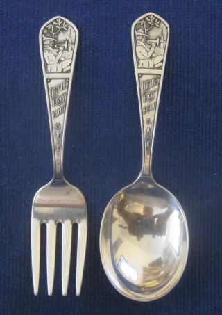 Rogers,  Little Boy Blue,  Sterling Silver,  Baby Spoon And Baby Fork