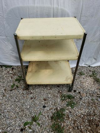 Vintage Metal Kitchen Cart,  Yellow And Chrome,  3 Shelf