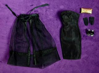 Glam Vintage Barbie Black Magic 1609 Of Nm/c Sheath Cape Gloves Purse Shoes Bin