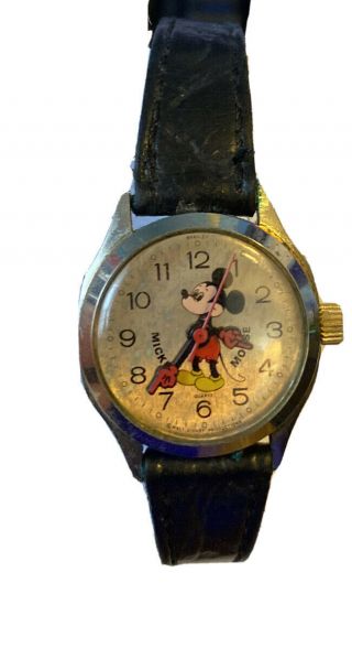Vintage Bradley 1970’s Mickey Mouse Wind - Up Wrist Watch Red Hands
