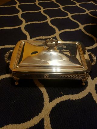 Vintage Silver Footed Serving Tray & Lid With 2qt Anchor Hocking Casserole Dish