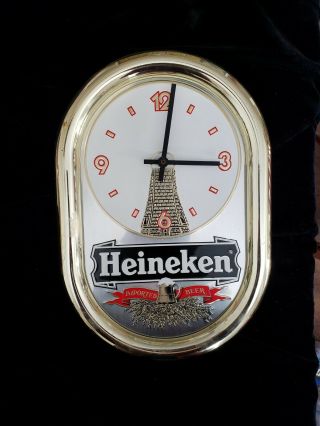 Vintage Heineken Windmill Plastic Oval Clock 14 " X9.  5 " Needs Aa Battery Runs