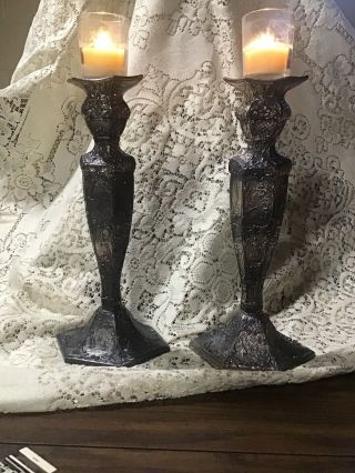 Dutch Repousse Silver Plate Octagonal Candlesticks - Matching Pair 2