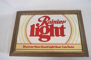 Vintage Rainier Light Beer Sign Framed Bar Mirror 20 " X 14 " Seattle Vitamin R