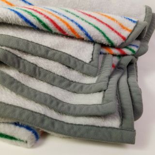 Biederlack Retro Stripe Throw Blanket Vintage 80s Gray Rainbow 58 X 72 USA 2