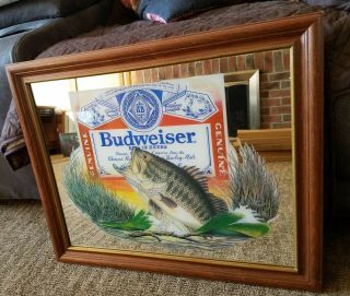 Vintage Budwieser Sign - Budweiser King Of Beers Bass Fish Sign Mirror