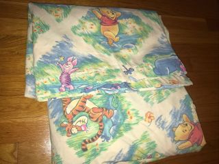 Vintage 2pc.  Disney Winnie the Pooh Fitted & Flat Sheet Set Standard Twin Size 2