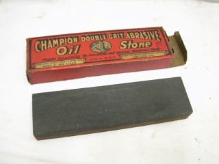 Vintage Champion Double Grit Sharpening Slip Stone Oilstone Hone Tool Oil W/box