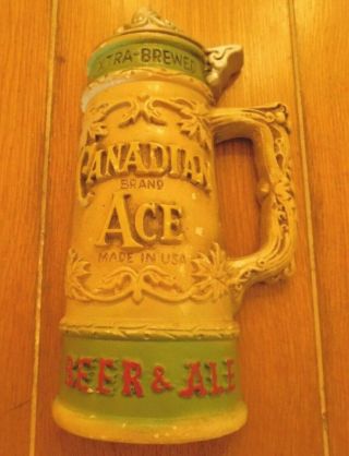 Vtg.  Canadian Ace Beer & Ale Chalkware Advertising Sign / / Mug Stein Design