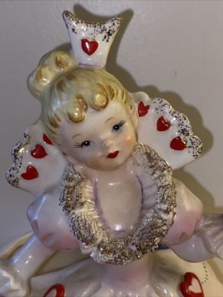Vintage japan Ceramic Valentines Girl with Hearts Planter Figurine Relpo A918 2