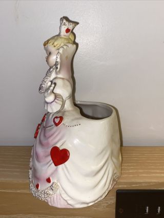 Vintage japan Ceramic Valentines Girl with Hearts Planter Figurine Relpo A918 3