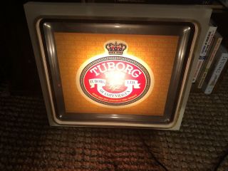 Vintage Tuborg Beer Light Up Sign Bar Pub Man Cave Advertisement 16”x14”