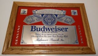 Vintage Budweiser Beer Anheuser Busch Mirror Sign Wood Frame Pub Man Cave