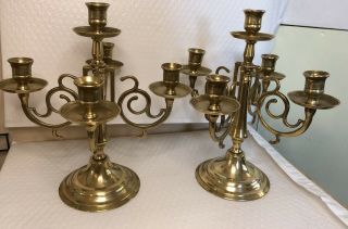 Matching Vtg Ornate Brass 4 Arm Candelabra Holds 5 Candles