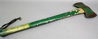 Vintage 3lb Double Bit Axe W/28 " Green Wood Handle & Wrist Security Strap