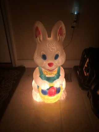 Vintage Easter Bunny Rabbit Lighted Blow Mold Eggs Basket 19” Yard Outdoor