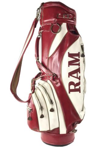 Vintage Classic Ram Staff Golf Bag Red & White 9 " Faux Leather Vinyl Rain Cover