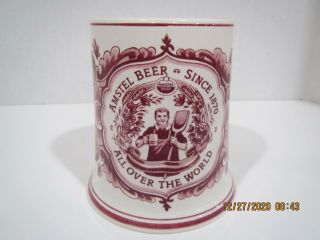 4 Amstel Bier Beer Mug Hand Painted Red Delft Made In Holland 5 " High