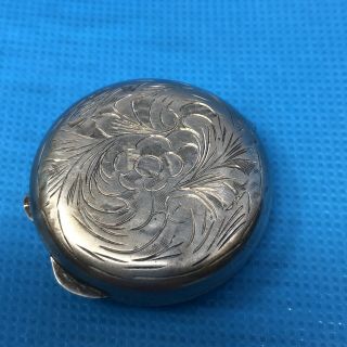 Vintage Sterling Silver Round Hinged Pill Box with Floral Engraving 2
