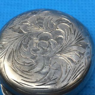 Vintage Sterling Silver Round Hinged Pill Box with Floral Engraving 3