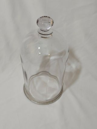 Vintage Glass Ground Flanged Vacuum Bell Jar With Top Knob