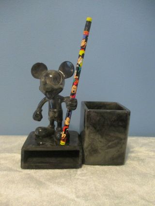 Vtg Disney Mickey Mouse Pen Pencil Notepad Holder Desk Organizer Black