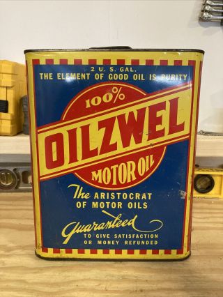Vintage Oilzwel Motor Oil Can 2 Gallon Metal Can Petroliana Gas Station Empty
