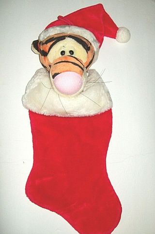 Disney Character Tigger Christmas Stocking Plush Stuffed Head Santa Hat 20 "