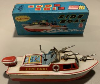 Vintage Sss International (japan) Tin Litho Fire Boat – Orig Box