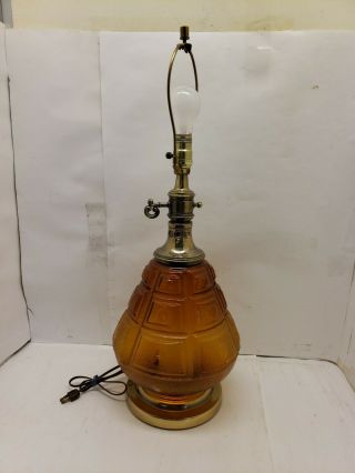 Vintage Mid Century Modern Table Lamp,  Amber,  With Nightlight