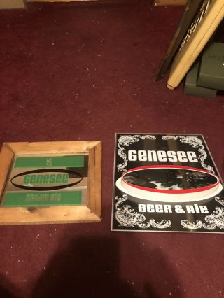 2 Vintage Genesee Cream Ale Promo Beer Signs.  One Mirror Other Sign No Light.