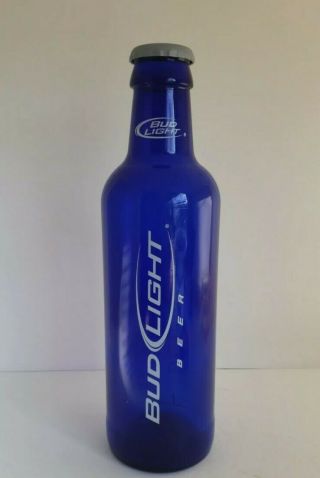 Extra Large Bud Light Cobalt Blue Glass Beer Advertising Bottle W/cap