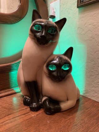 Claes Tv Lamp Siamese Cats Ceramic Vtg 1950 