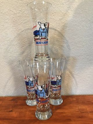 Vintage Bud Light Budweiser Anheuser - Busch 1987 Spuds Mackenzie Glasses Set Of 4