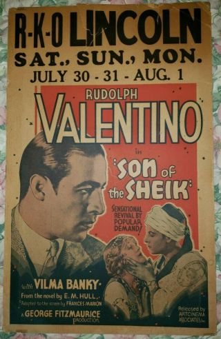 Vintage Hollywood Rudolph Valentino Movie Poster The Son Of The Sheik 1926 1927