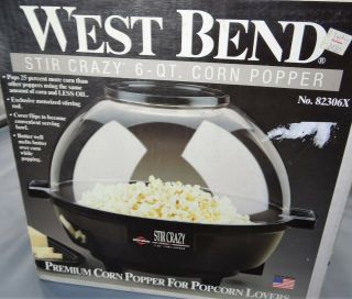 Nib West Bend Stir Crazy 6 Qt Corn Popper 82306x Electric Popcorn Vtg