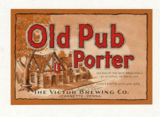 Old Pub Porter Irtp Beer Label The Victor Brewing Co.  Jeannette Pa