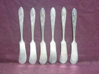 6 Silverplate National Silver Co.  Rose & Leaf Butter Knife 5 3/4 " No Mono
