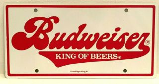 Vintage Budweiser Beer Advertising License Plate Sign Heavy Metal Nos