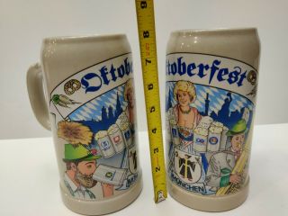 Vintage Pair Heavy 1 Liter Gerz Octoberfest West Germany Mug Beer Stein Tall 8 "
