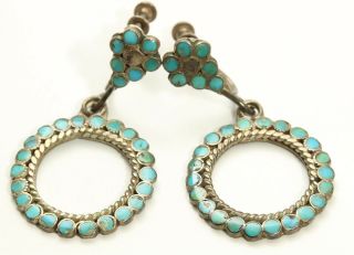 Vintage Zuni Sterling Silver Old Pawn Dishta Style Dot Turquoise Inlay Earrings