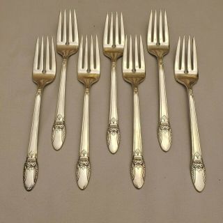 1847 Rogers Bros Is First Love Silverplate 7 Salad Forks 6 3/4
