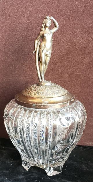 Figural Candy/powder Jar With Silver Plate Top Simpson,  Hall & Miller Semi - Nude