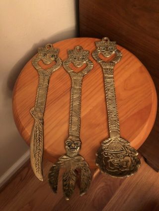 Vintage Colombia Brass Toned Wall Decor Spoon Knife Fork Metalware Silverware