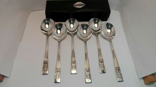Set 6 Oneida Community Silver Plated Hampton Court Soup Spoons Id3027 B86