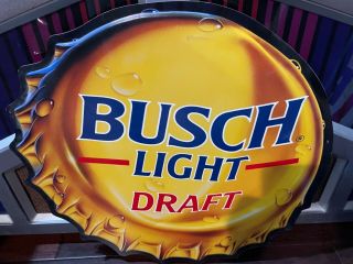 Rare Busch Light Draft Beer Bottle Cap Sign 24 Inches