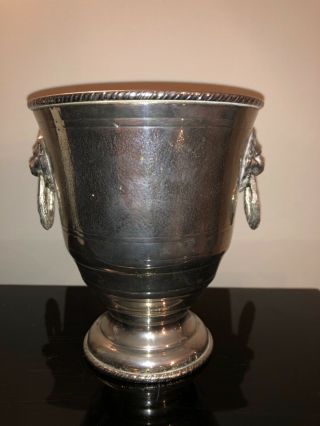 Vintage Silver Plate Ornate Lion Face Handle Ice Bucket Italy Gift 1960s