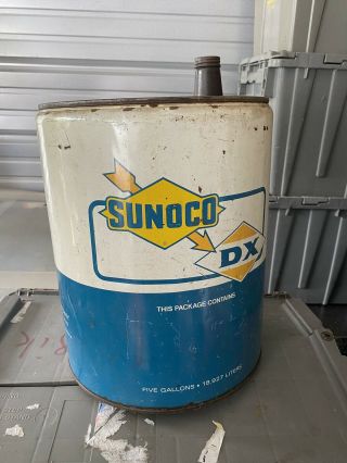 Vtg Sunoco Motor Oil 5 Gallon Tin Oil Can Mercury Made Advertising Gas Station